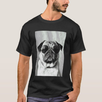 サングラスのキュートパグ ペット好きな人のためのフォトブース 涼しげ Tシャツ