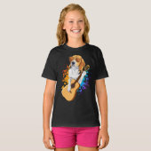 サングラスのギターガールを着遊たビーグル犬 Tシャツ (正面フル)