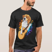 サングラスのギターメン遊トを着たベーグル犬 Tシャツ (正面)