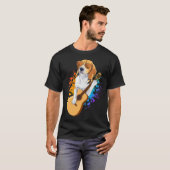 サングラスのギターメン遊トを着たベーグル犬 Tシャツ (正面フル)