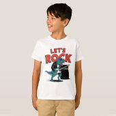 サングラスのギタ遊ーを持つ恐竜 Tシャツ (正面フル)