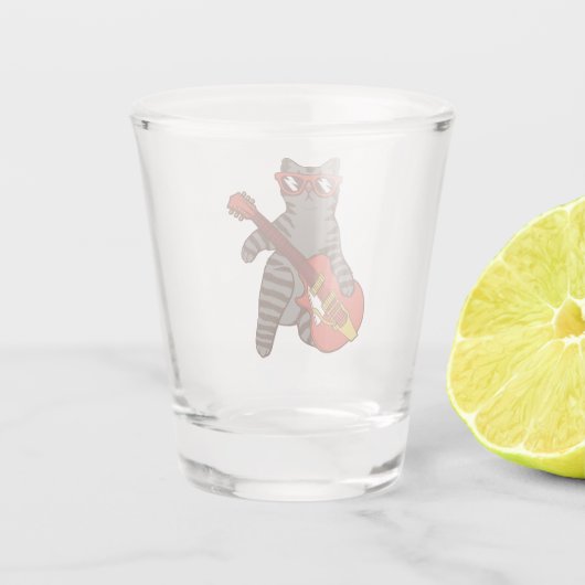 サングラスのギ遊ターを着た猫 ショットグラス (裏面)