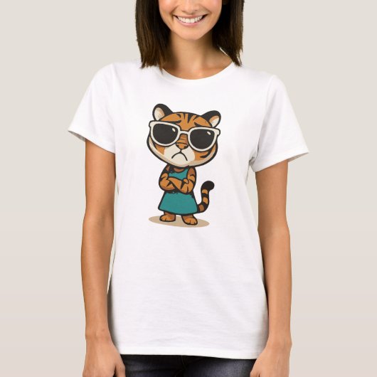 サングラスのクールなレディタイガーTシャツ Tシャツ (正面)