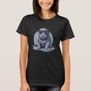 サングラスのコスチュームを着た可愛いマナティー顔 Tシャツ