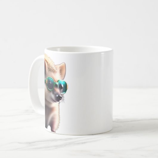 サングラスのコーヒーマグを持つハリネズミ コーヒーマグカップ (正面左)