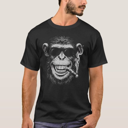 サングラスのスモーキングモンキー Tシャツ (正面)