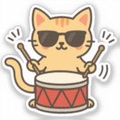 サングラスのドラマー猫 シール (正面)