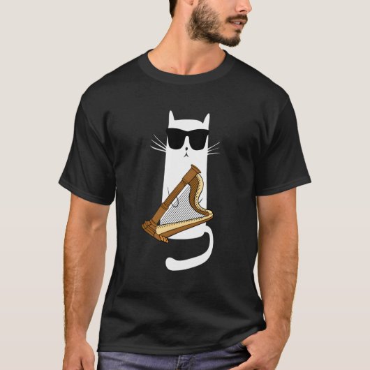 サングラスのハープ遊を着た猫 Tシャツ (正面)