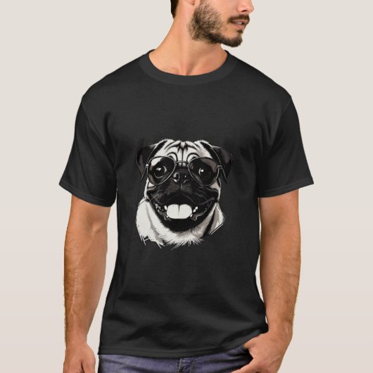 サングラスのパグ Tシャツ (正面)