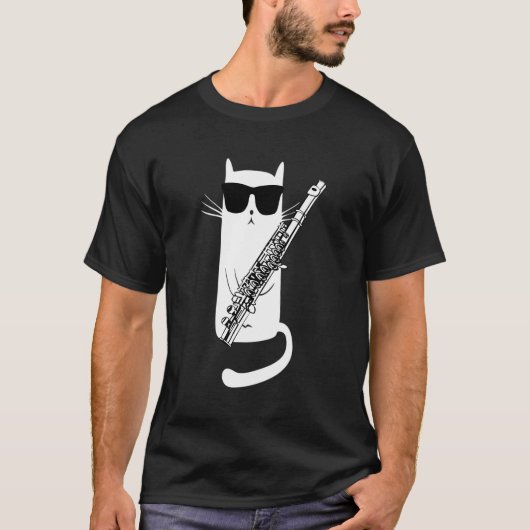 サングラスのフルート遊を着た猫 Tシャツ (正面)