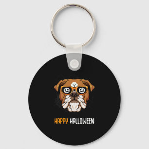 サングラスのブルドッグ怠惰ハロウィーンのコスチューム犬 キーホルダー