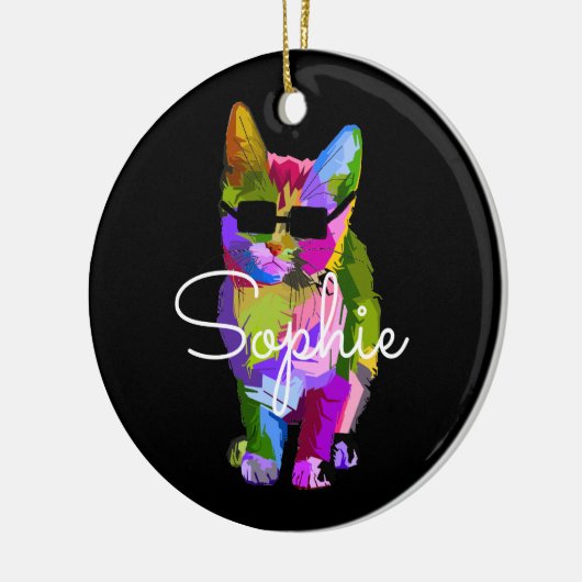 サングラスの一流のギフトとのクールな猫のポップアート セラミックオーナメント (左)