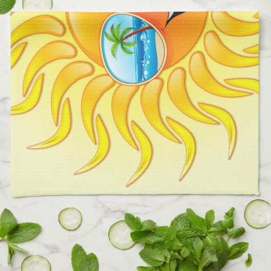 サングラスの台所タオルが付いている夏の日曜日の漫画 キッチンタオル (折り畳み)