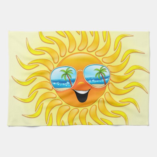 サングラスの台所タオルが付いている夏の日曜日の漫画 キッチンタオル (横)