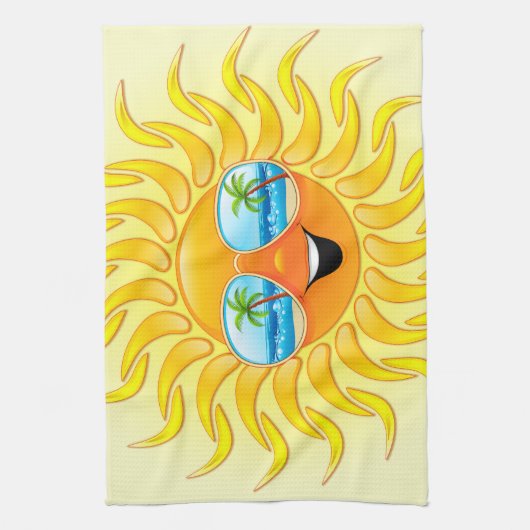 サングラスの台所タオルが付いている夏の日曜日の漫画 キッチンタオル (縦)