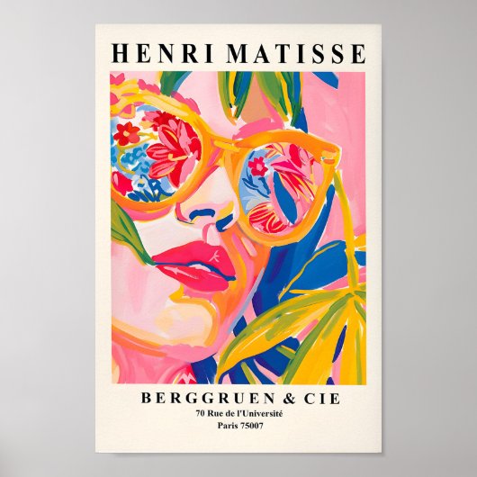 サングラスの女性、夏のトロピカルポスター、ピンク ポスター (正面)