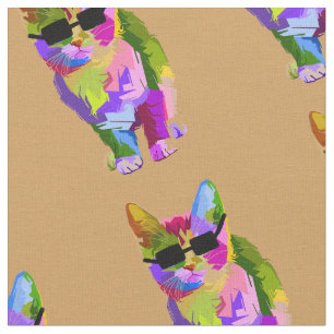 サングラスの子猫を持つポップアートのカッコいい猫 ファブリック