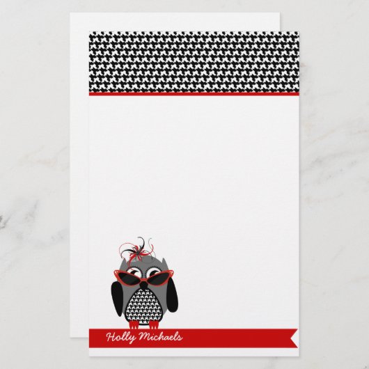 サングラスの文房具を持つ千鳥格子のなフクロウ 便箋 (正面/裏面)