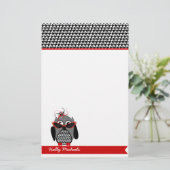 サングラスの文房具を持つ千鳥格子のなフクロウ 便箋 (スタンド正面)