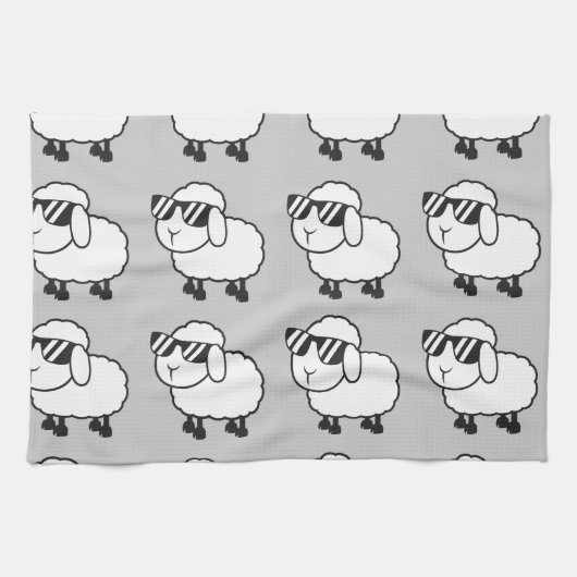 サングラスの漫画の白いヒツジ キッチンタオル (横)