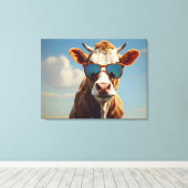 サングラスの牛 キャンバスプリント (インサイチュ (ウッドフロア))
