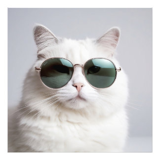 サングラスの白い猫クール、猫、可愛いペット フォトプリント