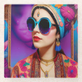 サングラスの美しいお姫様 ガラスコースター (正面)