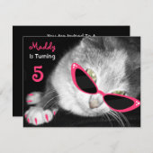 サングラスの誕生会の招待の猫 招待状 (正面/裏面)