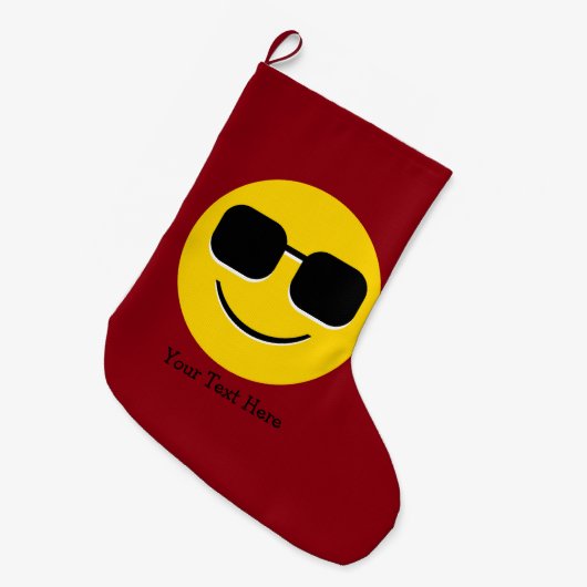 サングラスのEmojiのクールな人 ラージクリスマスストッキング (正面 (吊り時))