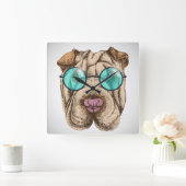サングラスのSharpei スクエア壁時計 (ホーム)