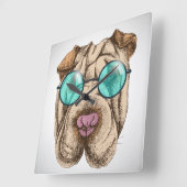 サングラスのSharpei スクエア壁時計 (傾斜)
