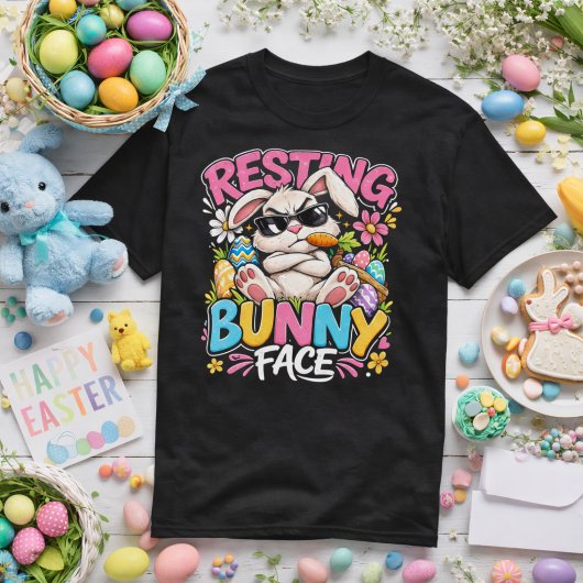 サングラスをかけたおしゃれなうさぎのゆるい顔 Easter Bunny Face Funny  Tシャツ