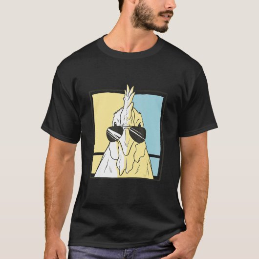 サングラスをかけたおしゃれなニワトリ Tシャツ (正面)