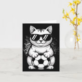 サングラスをかけたおもしろ猫のサッカー カード (黄色い花)