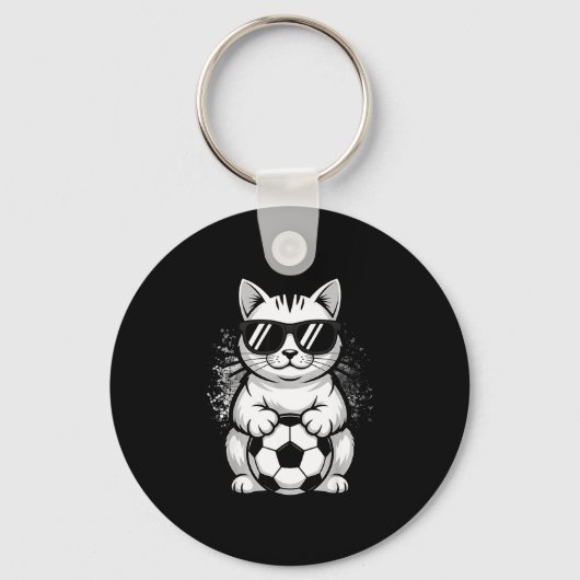 サングラスをかけたおもしろ猫のサッカー キーホルダー (正面)
