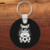 サングラスをかけたおもしろ猫のサッカー キーホルダー (正面)