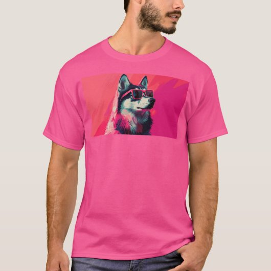 サングラスをかけたかっこいいシベリアンハスキー Tシャツ (正面)