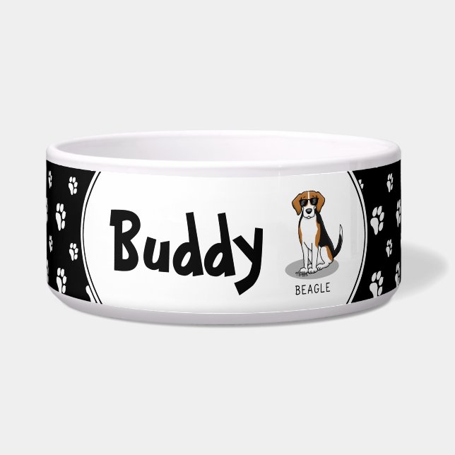 サングラスをかけたかっこいいビーグル（三色 3）おもしろい ボウル (正面)