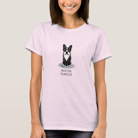 サングラスをかけたかっこいいボストンテリア（黒） Tシャツ (正面)