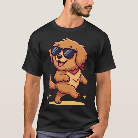 サングラスをかけたかっこいい子犬 Tシャツ (正面)