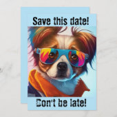 サングラスをかけたかっこいい犬の招待状 セーブザデート (正面/裏面)