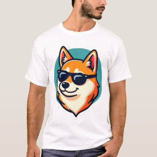 サングラスをかけたかっこいい犬 かわいいキャラクター ペットマスコット Tシャツ