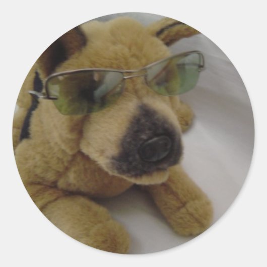 サングラスをかけたかっこいい犬 ラウンドシール (正面)