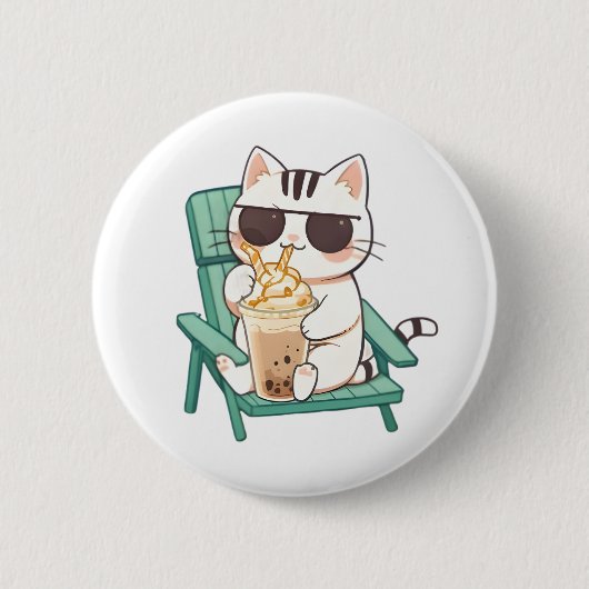 サングラスをかけたかわいいちび猫のフラペチーノ 缶バッジ (正面)
