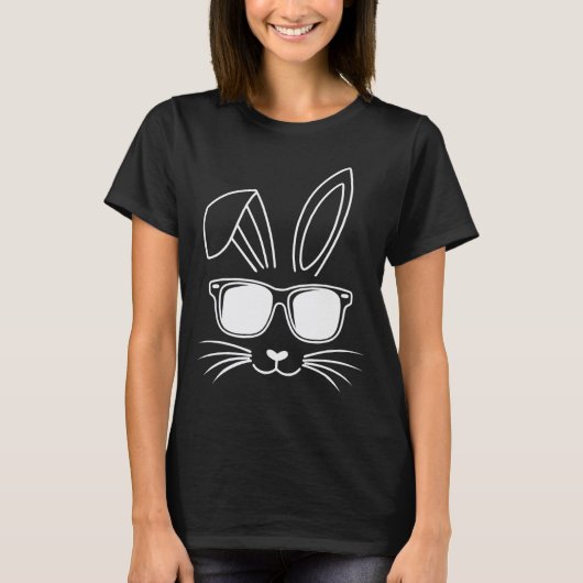 サングラスをかけたかわいいイースターバニーの顔 Tシャツ (正面)