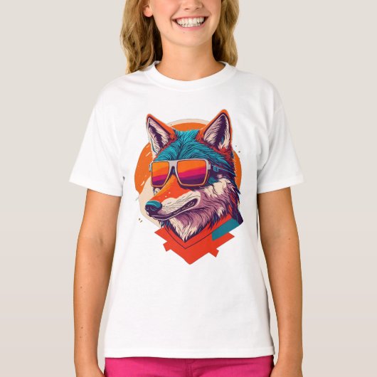 サングラスをかけたかわいいオオカミ Tシャツ (正面)