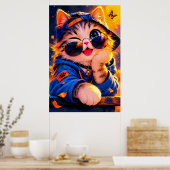 サングラスをかけたかわいいキャラクターの猫 ポスター (キッチン)