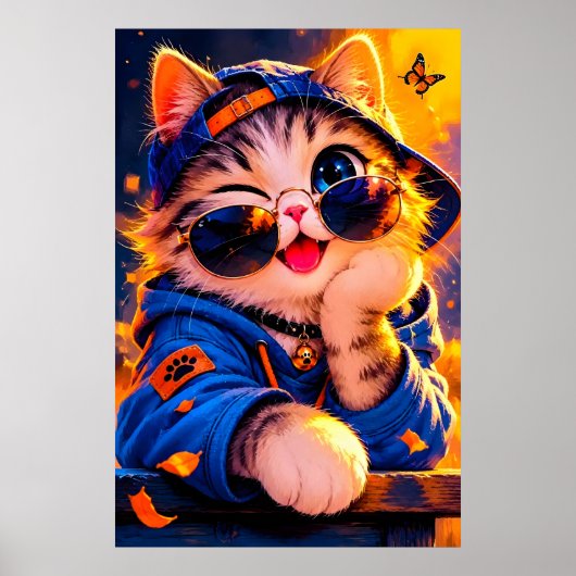 サングラスをかけたかわいいキャラクターの猫 ポスター (正面)