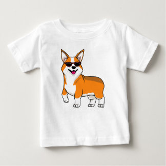 サングラスをかけたかわいいコーギー犬 ベビーTシャツ