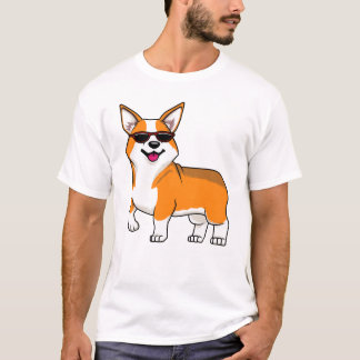 サングラスをかけたかわいいコーギー犬 Tシャツ